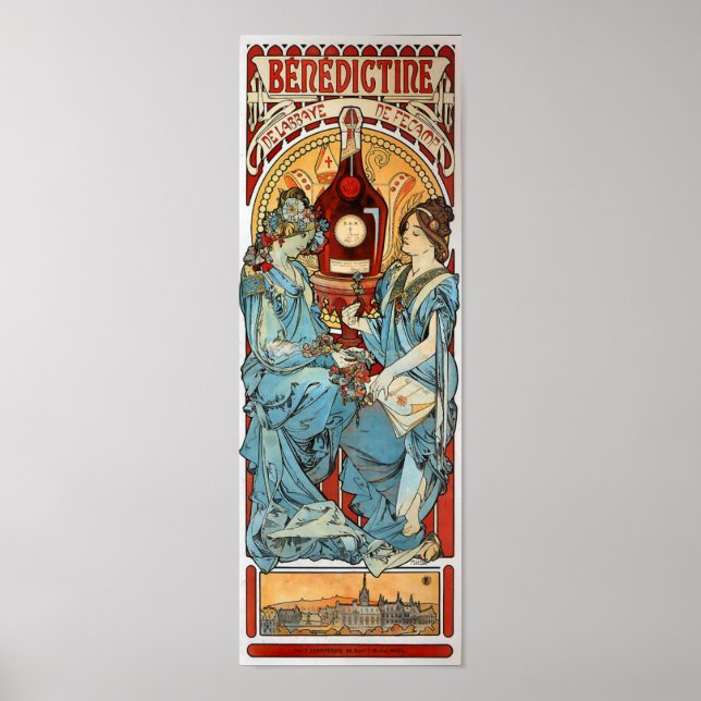 Vintage Art nouveau Benediktine 1898 Mucha Poster (Framsidan)
