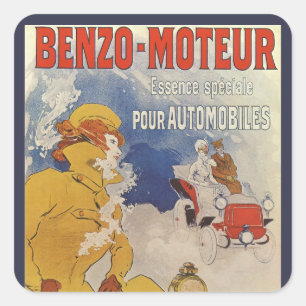 Vintage Art Nouveau, Benzo Moteur av Jules Cheret Fyrkantigt Klistermärke