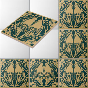 Vintage Art nouveau Bird Pair Mönster Kakelplatta