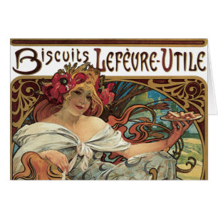 Vintage Art nouveau, Biscuits av Alphonse Mucha Hälsningskort