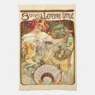 Vintage Art nouveau Biscuits och av Alphonse Mucha Kökshandduk
