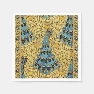 Vintage Art Nouveau Blå Påfågel Blommönster Pappersservett