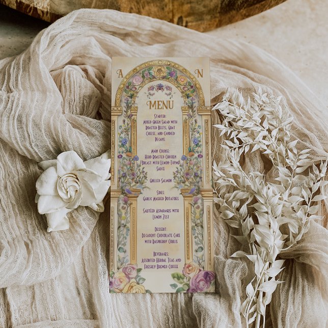 Vintage Art Nouveau Blommig Bröllop Meny (Skapare uppladdad)