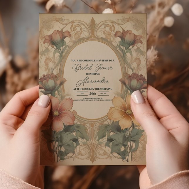 Vintage Art Nouveau Blommig Bröllopsdusch Inbjudningar (Skapare uppladdad)