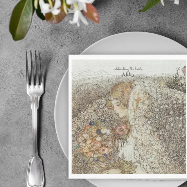 Vintage Art Nouveau Blommig Bröllopsdusch Pappersservett (Skapare uppladdad)