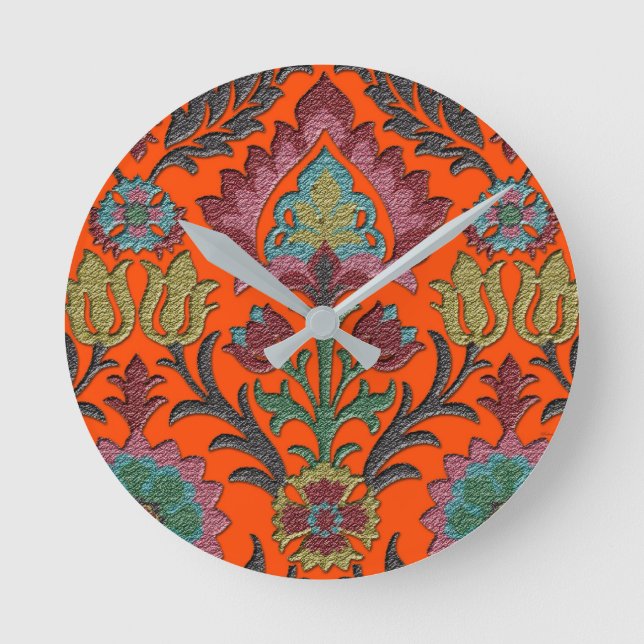 Vintage: Art Nouveau Blommig Trädgård Rund Klocka (Framsida)
