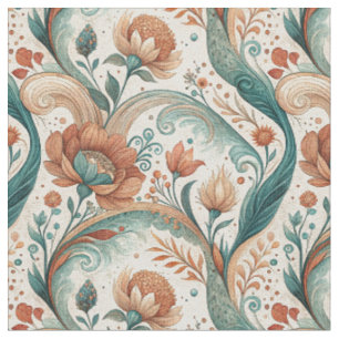 Vintage Art Nouveau Blommig Väggmålning Mönster Tyg