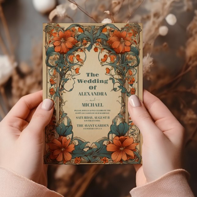 Vintage Art nouveau Blommigt Bröllop Inbjudningar (Skapare uppladdad)