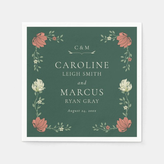 Vintage Art nouveau Blommigt Bröllop Pappersservett (Framsidan)