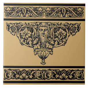 Vintage Art nouveau Blommigt Faun Ansikte Kakelplatta