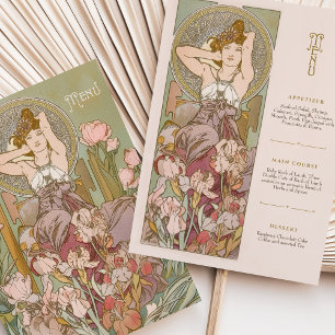 Vintage Art nouveau Blommigt Goddess Menu-kort Inbjudningar