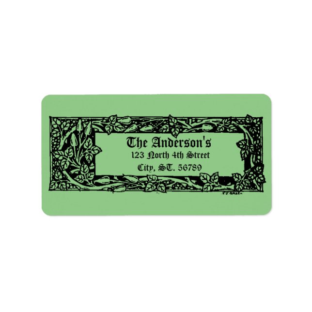 Vintage Art nouveau Blommigt Gräns Adressetikett (Framsidan)