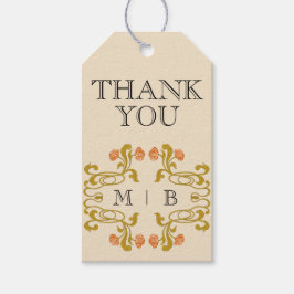 Vintage Art nouveau Blommigt Monogram Initialer Presentetikett