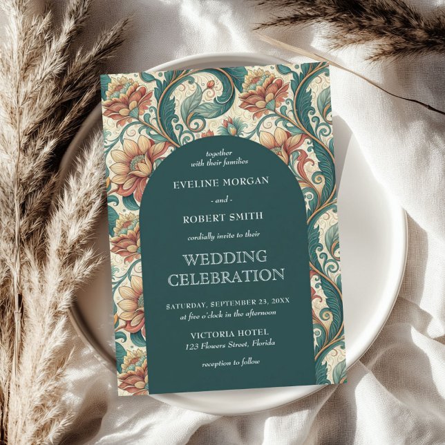 Vintage Art nouveau blommönster bröllop Inbjudningar (Vintage Art Nouveau floral pattern wedding Invitation)