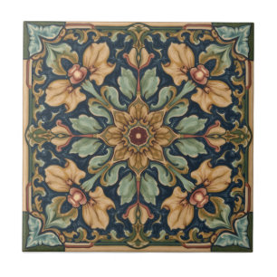 Vintage Art Nouveau Blommösterhantverk Kakelplatta