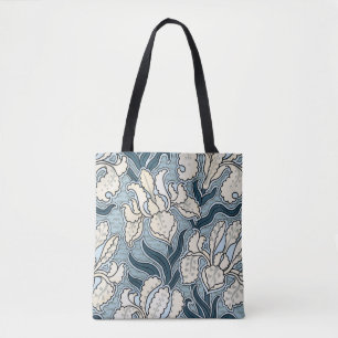 Vintage Art nouveau, Blue Garden Iris Flowers Tygkasse