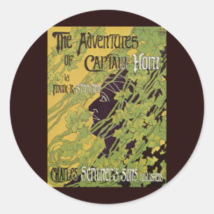 Vintage Art Nouveau-bok, Captain Horns äventyr Runt Klistermärke