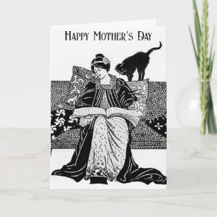 Vintage Art Nouveau bokälskare på mors dag Kort
