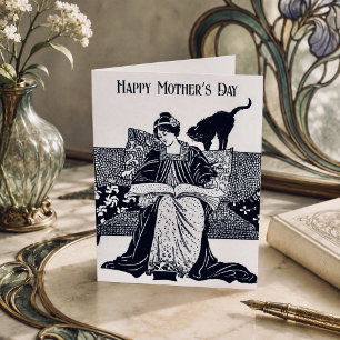 Vintage Art Nouveau bokälskare på mors dag Kort