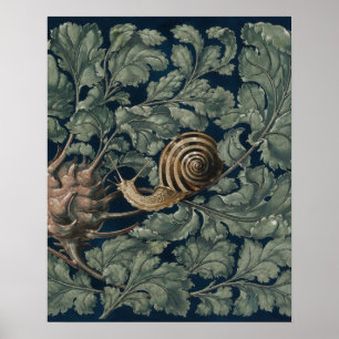 Vintage Art Nouveau Botanisk Snigel Antik Poster