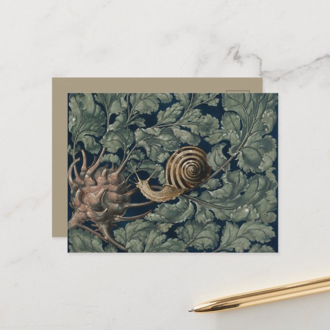Vintage Art Nouveau Botanisk Snigel Antik Vykort (Fram/Back In Situ)