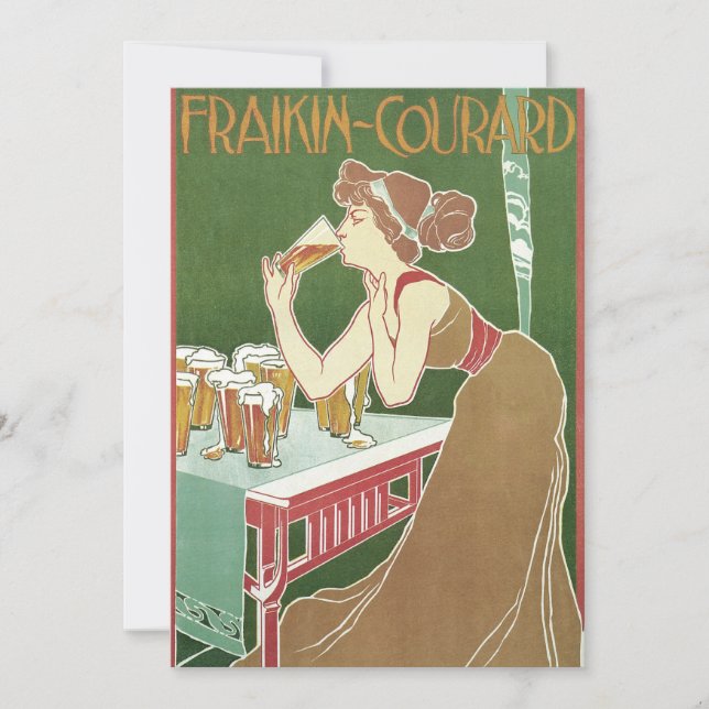 Vintage Art nouveau Brasserie Fraikin-Courard Beer Inbjudningar (Framsida)