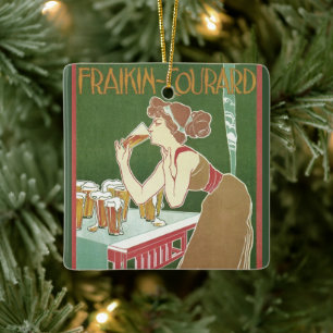 Vintage Art Nouveau Brasserie Fraikin-Courard Öl Julgransprydnad Keramik