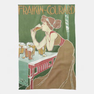 Vintage Art Nouveau Brasserie Fraikin-Courard Öl Kökshandduk