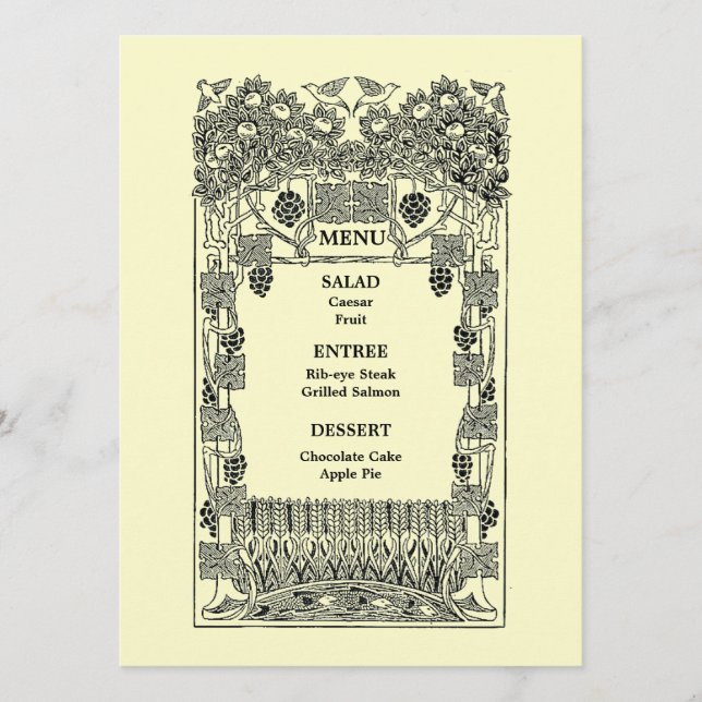 Vintage Art nouveau Bröllop Menu Meny (Framsida)