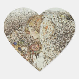 Vintage Art Nouveau Bröllopsdusch  Hjärtformat Klistermärke