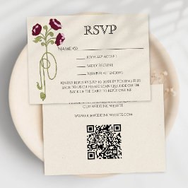 Vintage Art Nouveau Burgundy Pink Flowers QR Code OSA Kort
