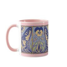 Vintage Art nouveau Butterflies and Pansies