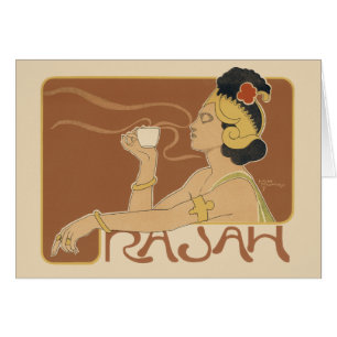 Vintage Art Nouveau Café Rajah, dam med kaffe Hälsningskort