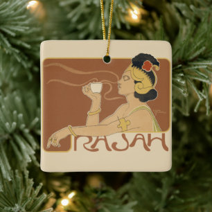 Vintage Art Nouveau Café Rajah, dam med kaffe Julgransprydnad Keramik