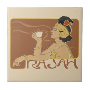 Vintage Art Nouveau Café Rajah, dam med kaffe Kakelplatta