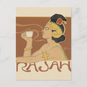 Vintage Art nouveau Cafe Rajah, Dam med kaffe Vykort