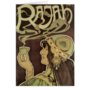 Vintage Art Nouveau Café Rajah, kvinna med kaffe Hälsningskort