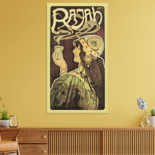 Vintage Art nouveau Cafe Rajah, Woman med kaffe Canvastryck