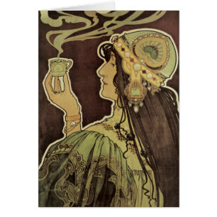 Vintage Art nouveau Cafe Rajah, Woman med kaffe Hälsningskort
