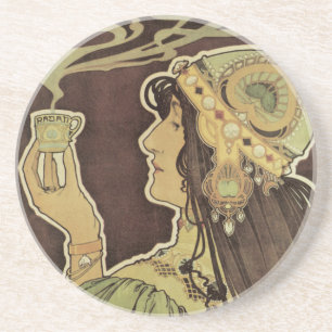 Vintage Art nouveau Cafe Rajah, Woman med kaffe Underlägg