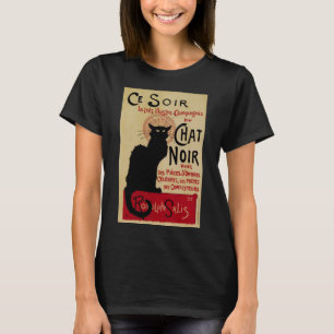 Vintage Art Nouveau, Ce Soir Chat Noir Svart Katt T Shirt