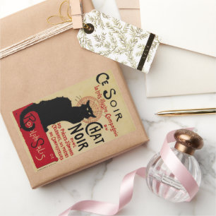 Vintage Art nouveau, Ce Soir Chatta Noir Black Cat Rektangulärt Klistermärke