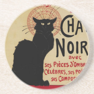 Vintage Art nouveau, Ce Soir Chatta Noir Black Cat Underlägg