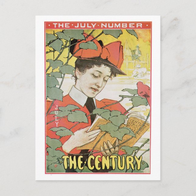 Vintage art nouveau Century-tidningen juli Vykort (Framsida)