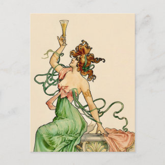 Vintage Art Nouveau Champagne Lady-illustration Inbjudan Vykort