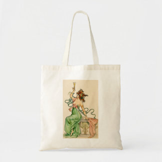 Vintage Art Nouveau Champagne Lady-illustration Tygkasse
