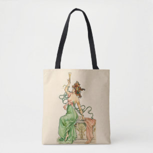 Vintage Art Nouveau Champagne Lady-illustration Tygkasse