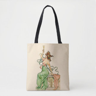 Vintage Art Nouveau Champagne Lady-illustration Tygkasse