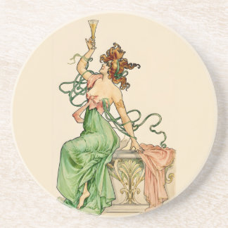 Vintage Art Nouveau Champagne Lady-illustration Underlägg