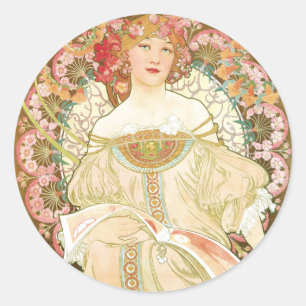 Vintage Art Nouveau, Champenois av Alphonse Mucha Runt Klistermärke